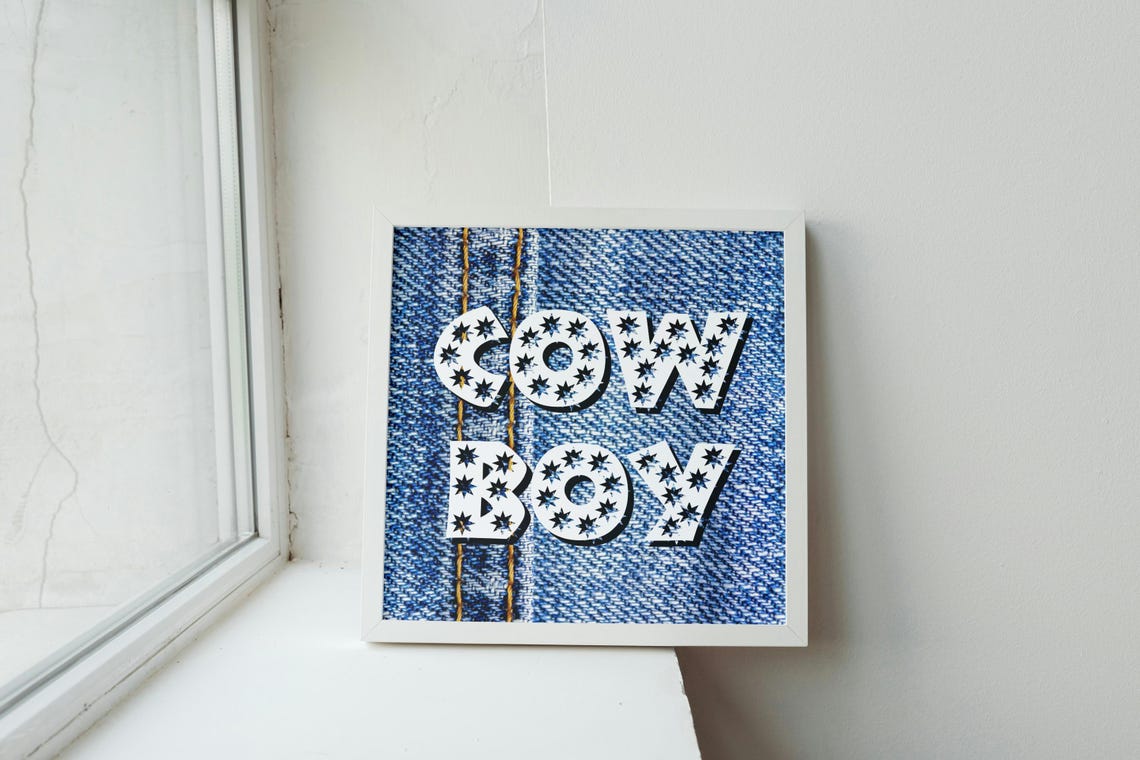 Cowboy Star Letter Denim Stitch Western Rustic Typography Poster - Image 2