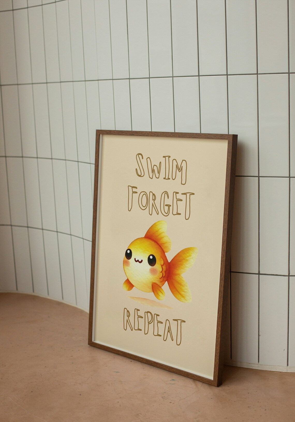 Swim Forget Repeat Cute Goldfish Cartoon Funny Animal Quote Poster - Image 2