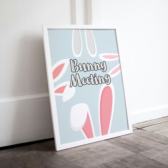 Bunny Meeting Text Cute Bunny Ears Easter Spring Wall Poster