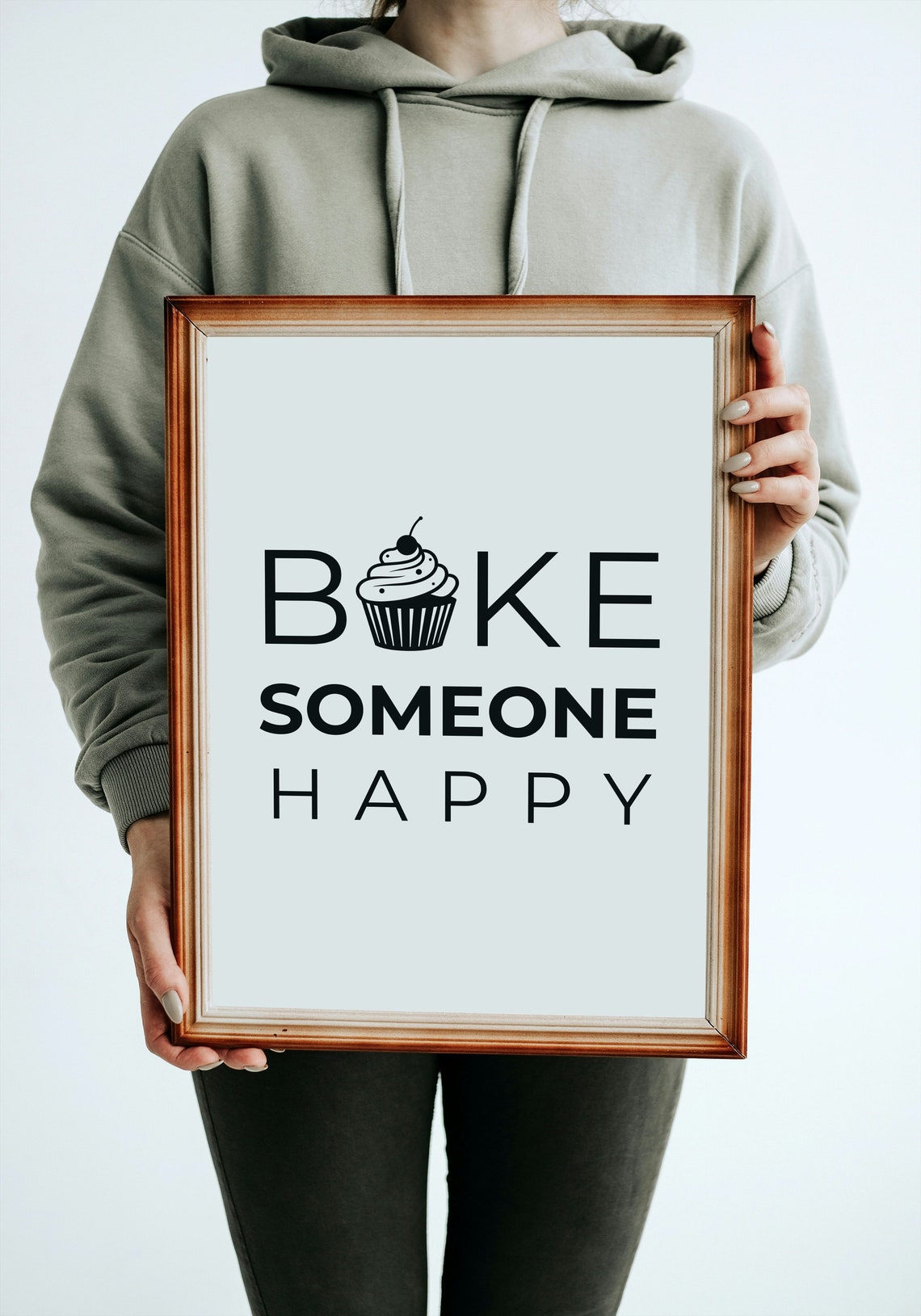 Bake Someone Happy Cupcake Kitchen Quote Minimalist Black Poster - Image 4