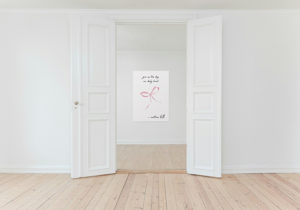 Give Us This Day Our Daily Bread Matthew 6:11 Pink Bow Scripture Poster - Image 3