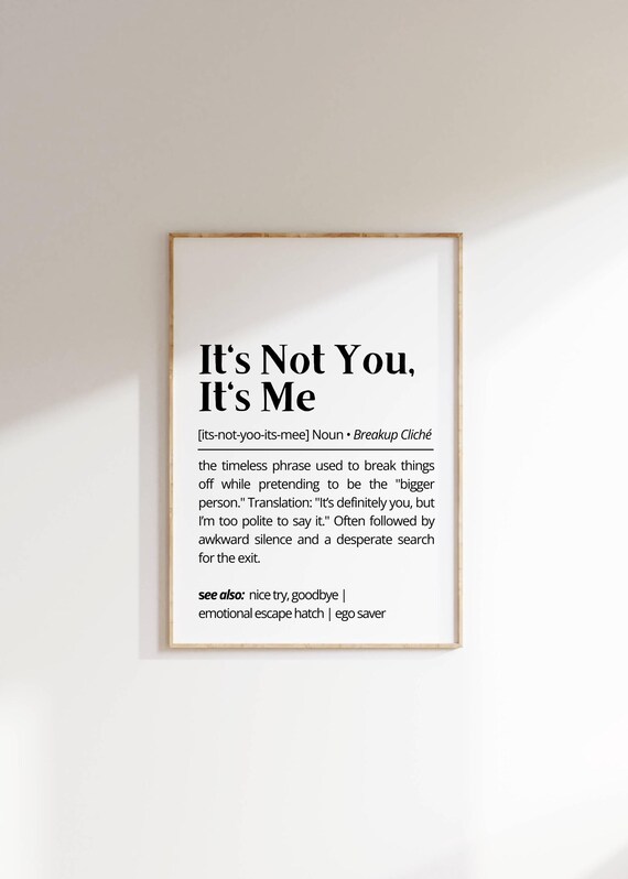 Its Not You Its Me Sarcastic Definition Wall Art Funny Breakup Poster For Bedroom Humorous Relationship Decor Quirky Minimalist