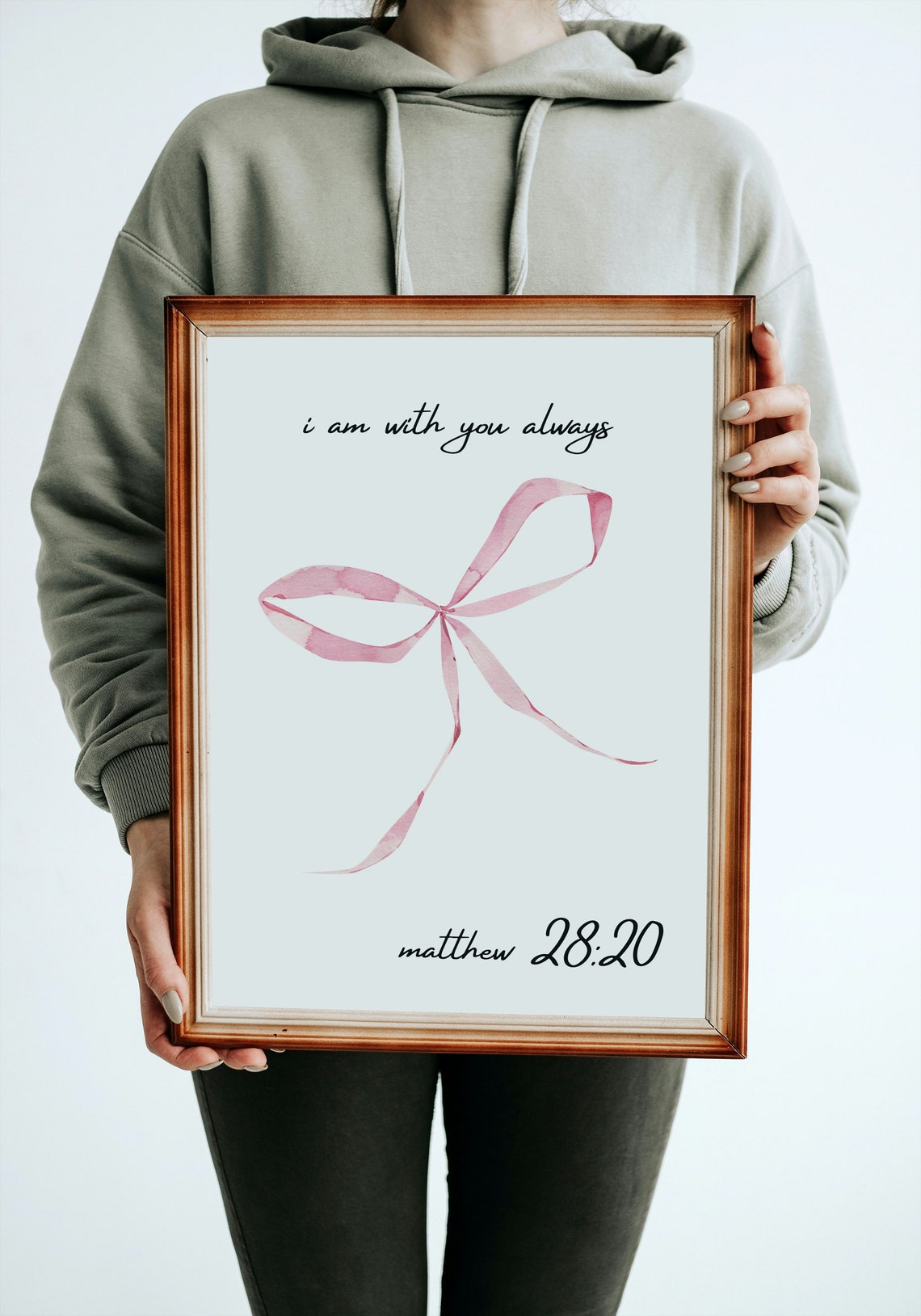 I Am With You Always Matthew 28 20 Pink Ribbon Script Faith Poster - Image 3