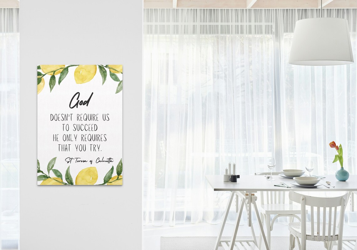 God Requires Only That You Try Lemon Watercolor St Teresa Quote Poster - Image 3