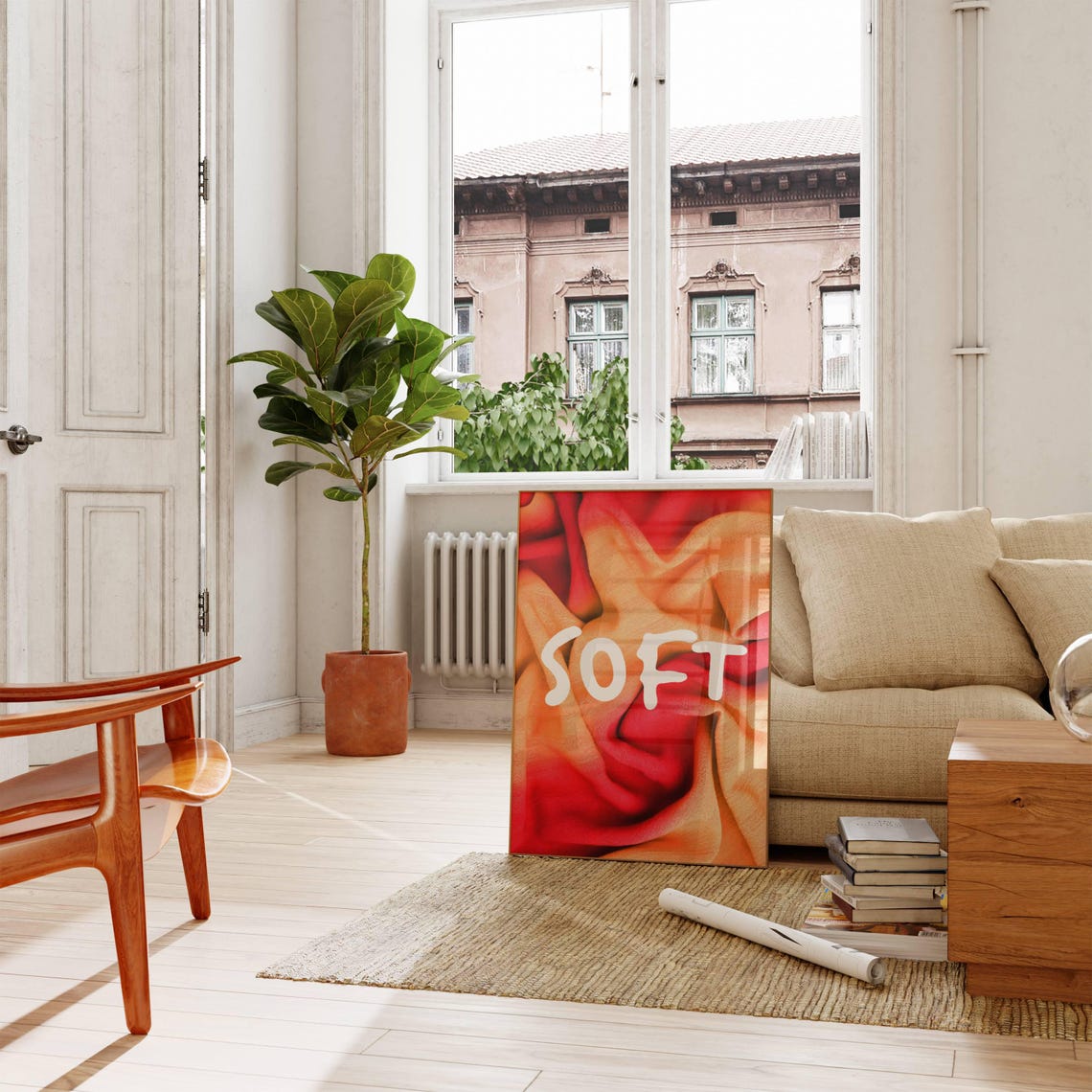 Soft Warm Red Orange Fabric Texture Cozy Minimalist Quote Poster - Image 2