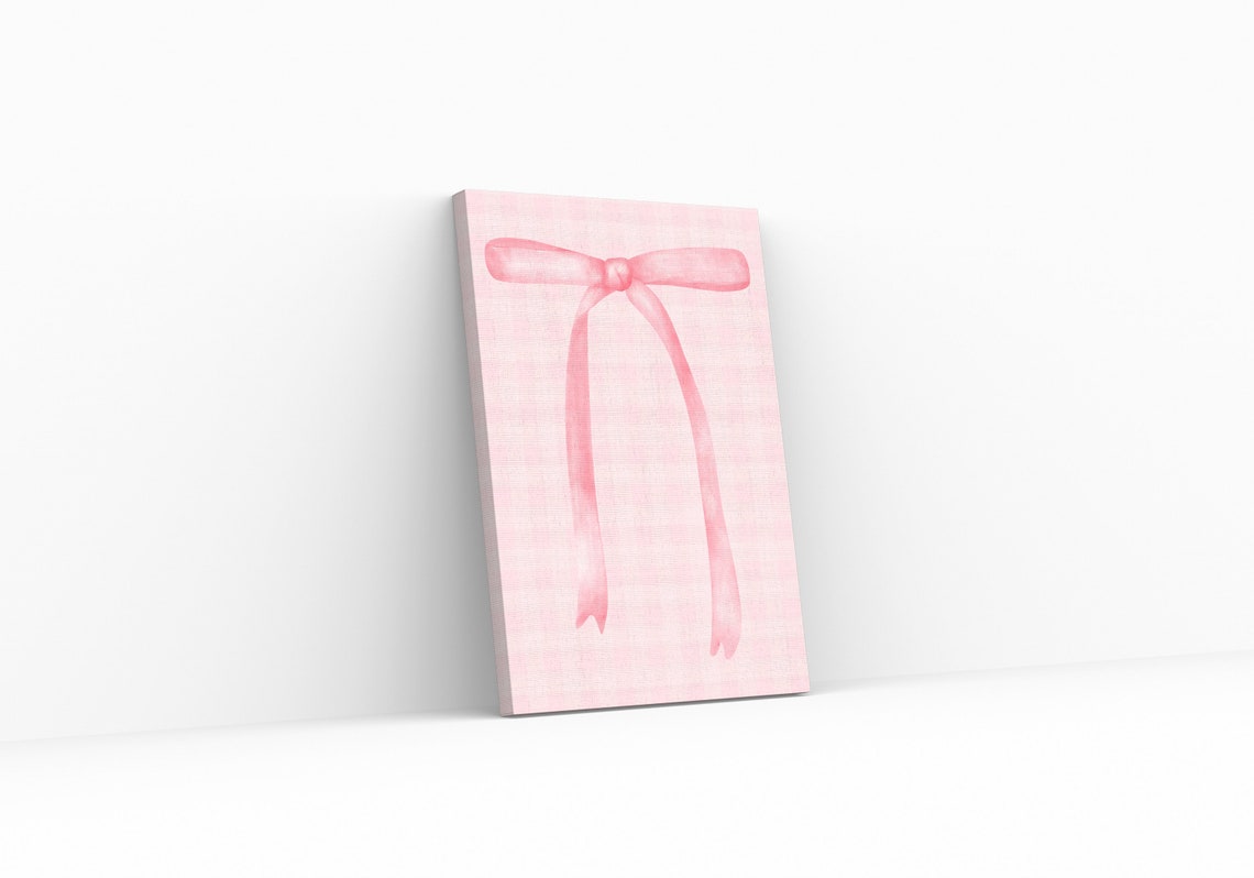 Pink Gingham Ribbon Bow Watercolor Preppy Nursery Wall Poster - Image 3