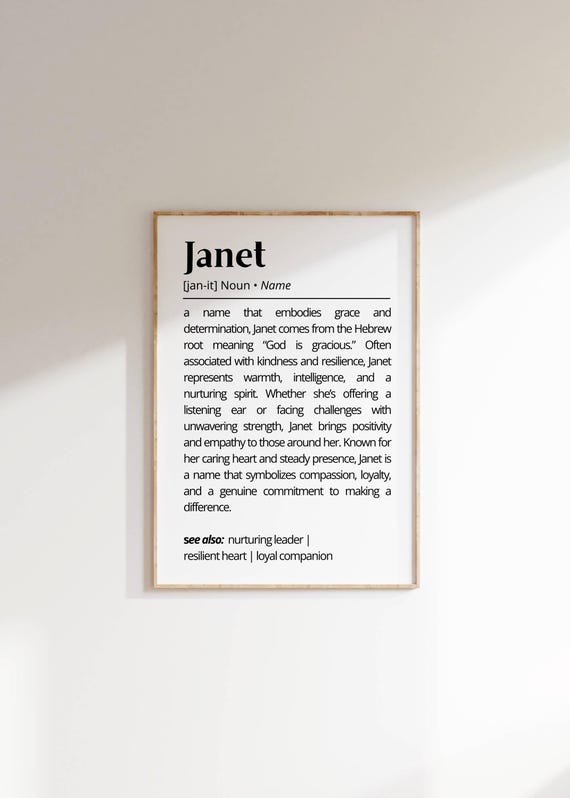 Janet Name Definition Minimalist Typography Art Print