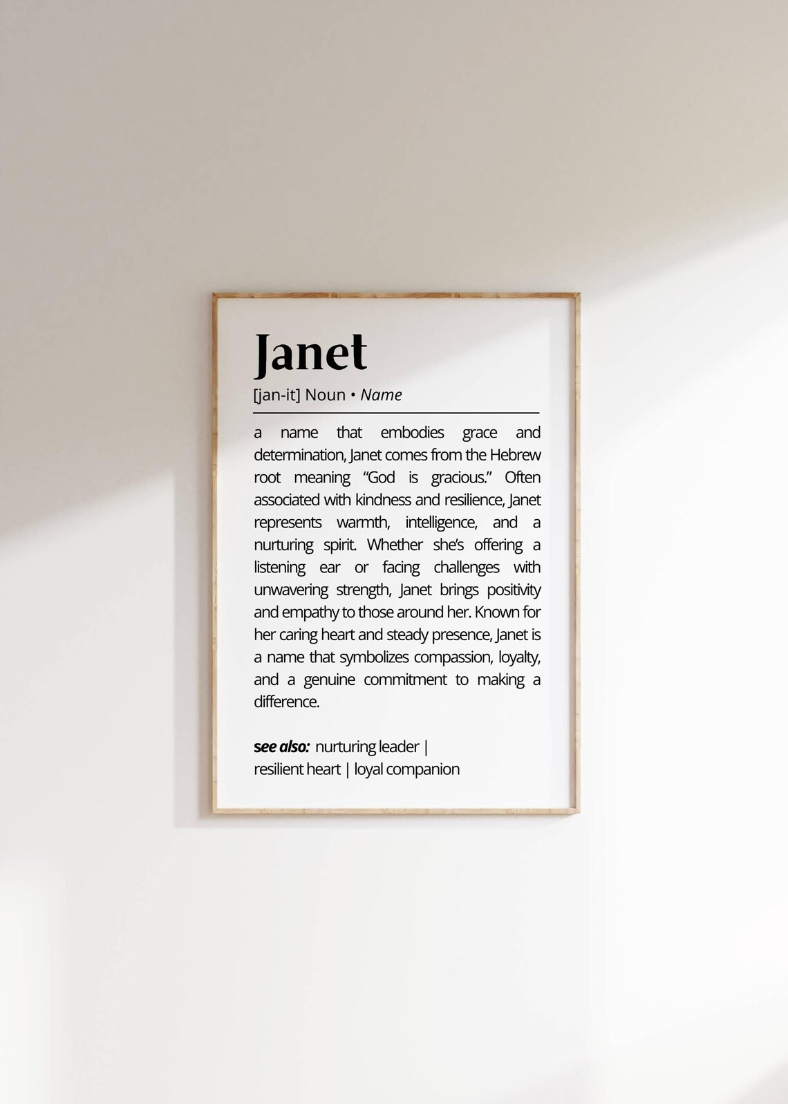 Janet Name Definition Minimalist Typography Art Print