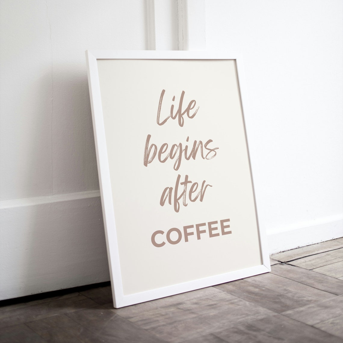 Life Begins After Coffee Beige Script Funny Coffee Lover Poster