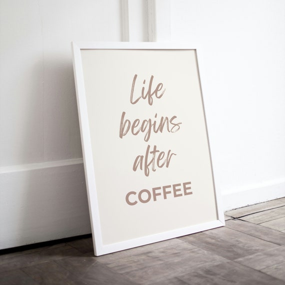 Life Begins After Coffee Beige Script Funny Coffee Lover Poster