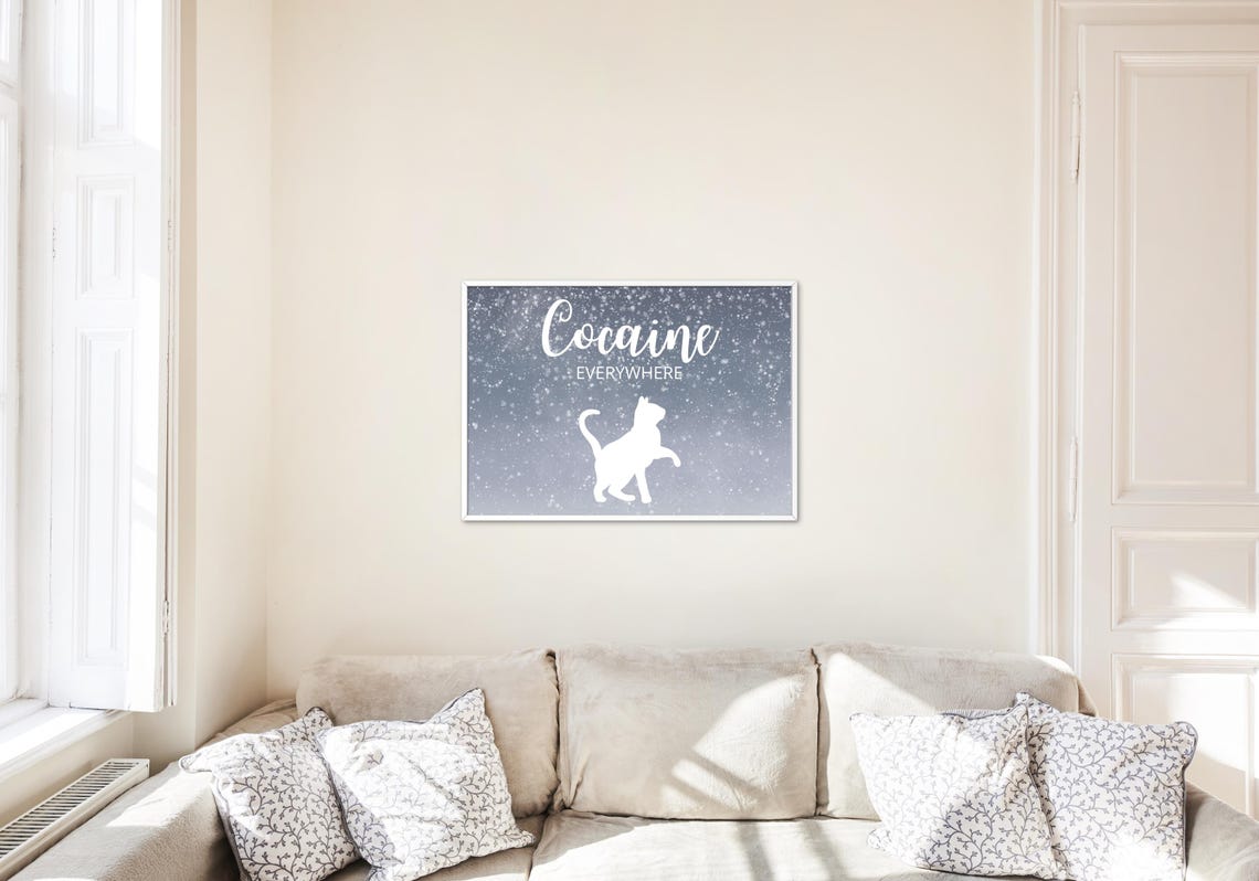 Cocaine Everywhere Funny Cat Snow Meme Dark Humor Quote Poster - Image 2