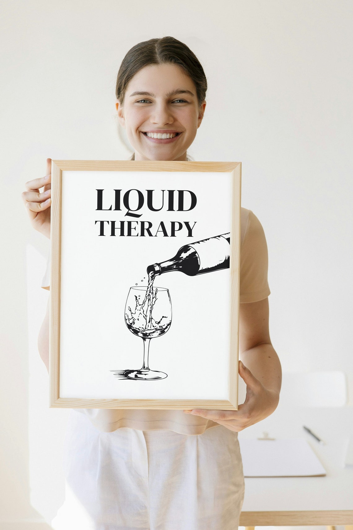 Liquid Therapy Wine Pour Funny Kitchen Bar Cart Quote Wall Poster - Image 2