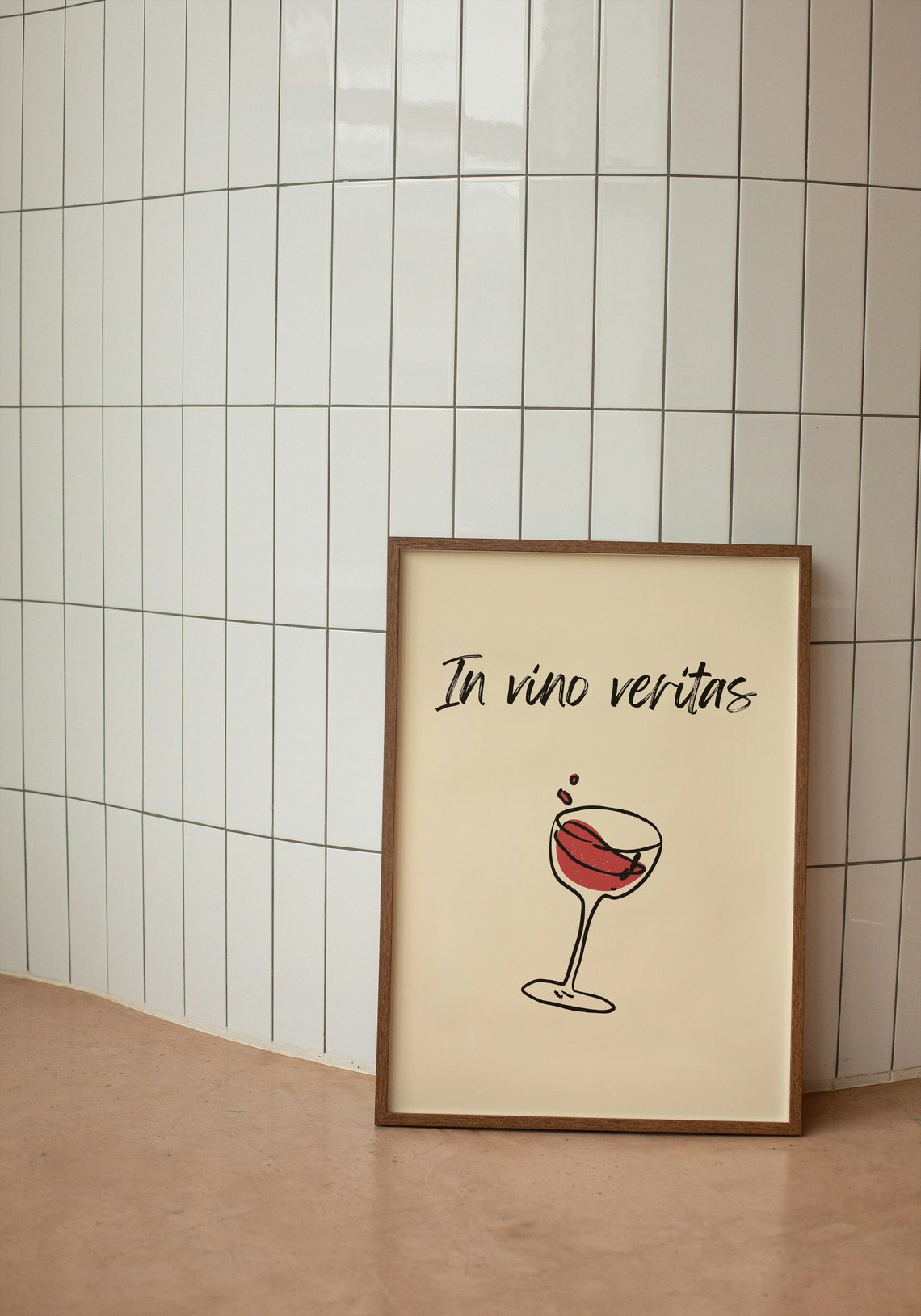 In Vino Veritas Wine Glass Script Latin Quote Cream Kitchen Poster - Image 3