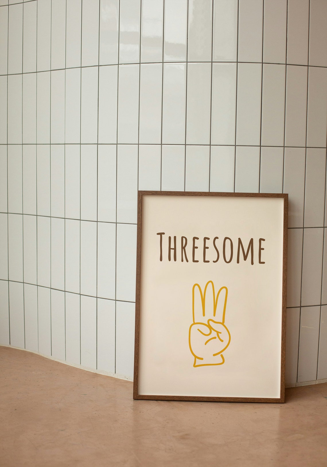 Threesome Three Fingers Hand Gesture Retro Cream Funny Quote Poster - Image 2