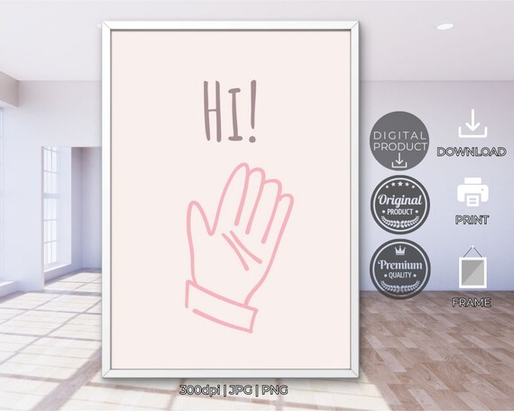 Hi Cute Wall Decor Wall Art Retro Print Trendy Wall Art Eclectic Artwork Wall Art For Living Room Drawn Wall Art Minimalist Poster Art