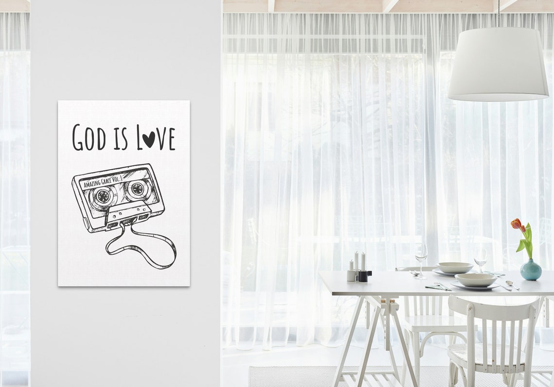 God Is Love Amazing Grace Cassette Tape Sketch Retro Faith Poster - Image 3