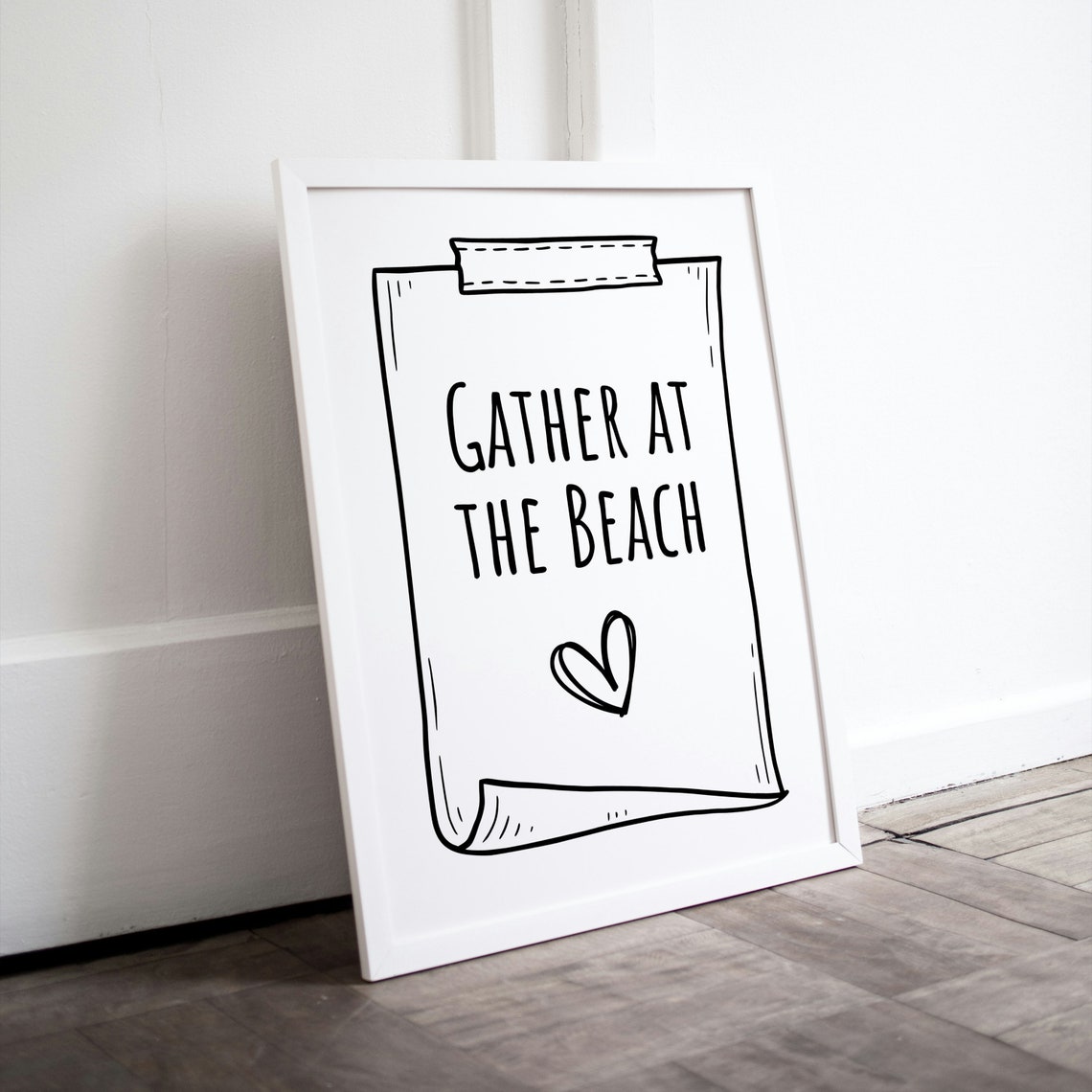 Gather at the Beach Hand Lettered Heart Note Summer Wall Decor Poster