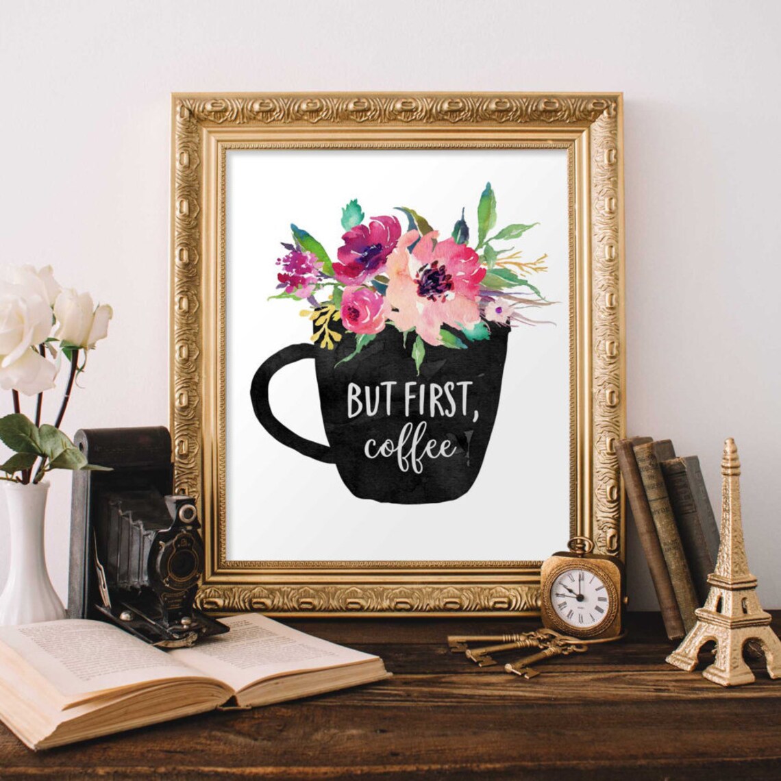 But First Coffee Cup Floral Gallery Poster