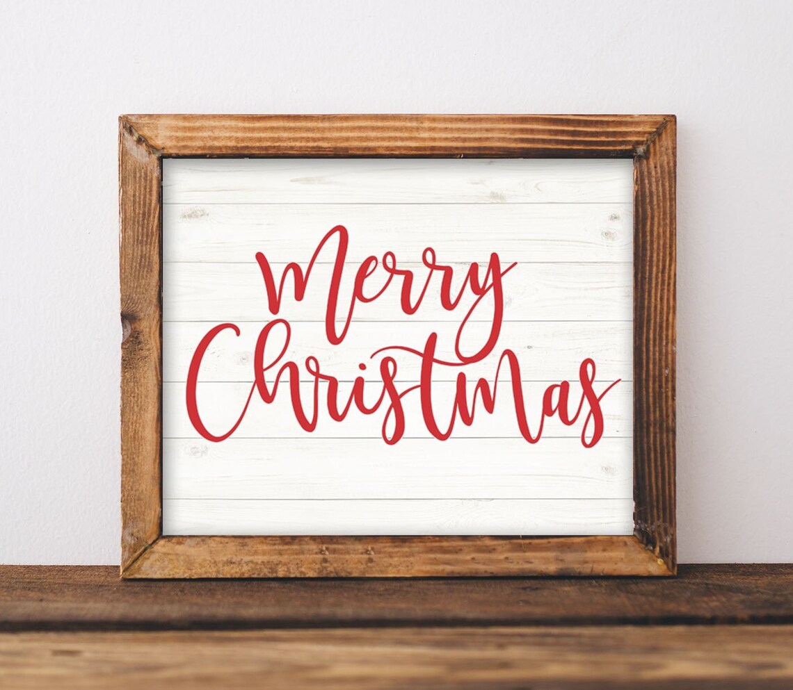 Merry Christmas Hand Lettered Rustic Farmhouse Holiday Sign Poster