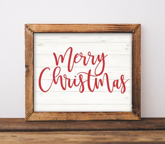 Merry Christmas Hand Lettered Rustic Farmhouse Holiday Sign Poster
