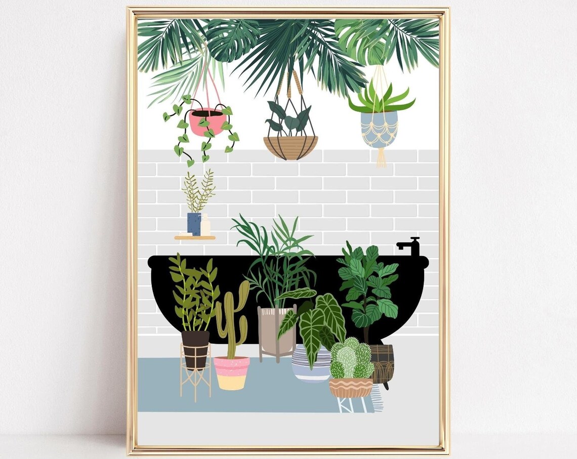 Tropical Bath Houseplants Boho Botanical Art Print