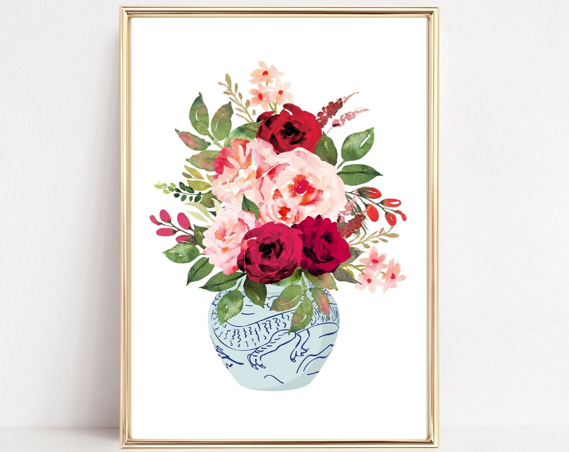 Ginger Jar Chinoiserie Art Print, Blue and White Vase