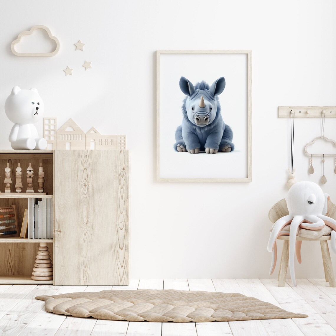 Adorable Fluffy Baby Rhinoceros Sitting Sweet Nursery Animal Poster - Image 5