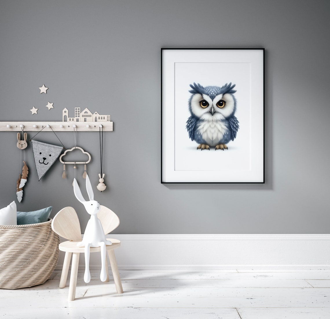 Adorable Baby Blue Owl With Big Eyes Cute Nursery Animal Poster - Image 5