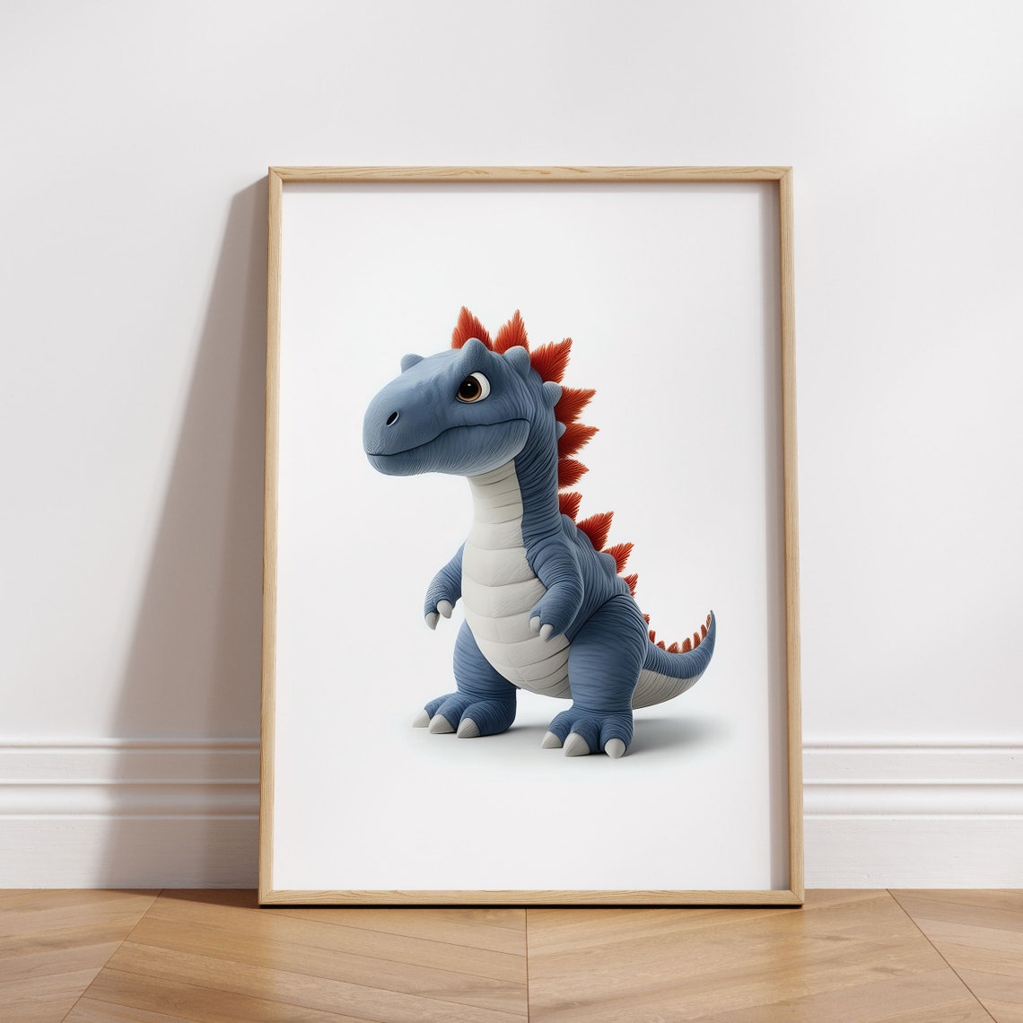 Sweet Adorable Cute Baby Blue Dinosaur Stegosaurus Nursery Poster