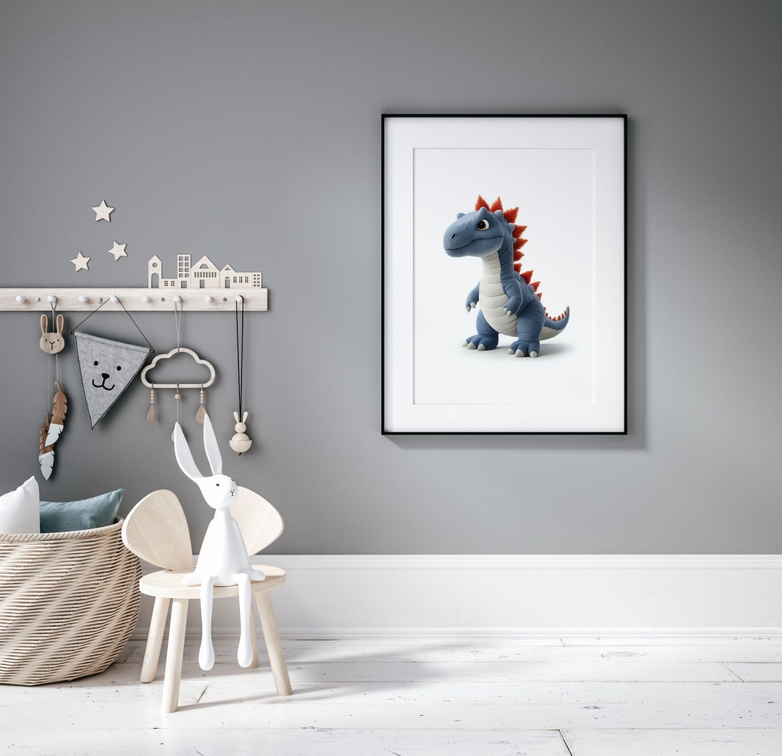 Sweet Adorable Cute Baby Blue Dinosaur Stegosaurus Nursery Poster - Image 5