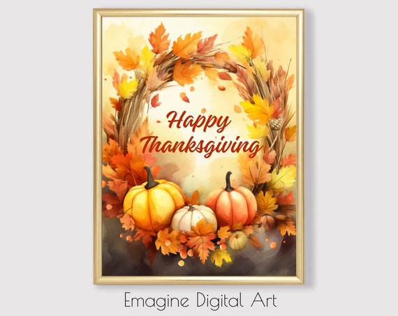 Art Happy Thanksgiving Autumn Wreath Holiday Wall Decor To Instantly Print And Frame Tg02