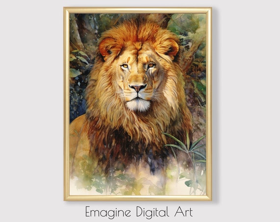 Art Male Lion Painting Wildlife Wall Decor To Instantly Print And Frame Wl15
