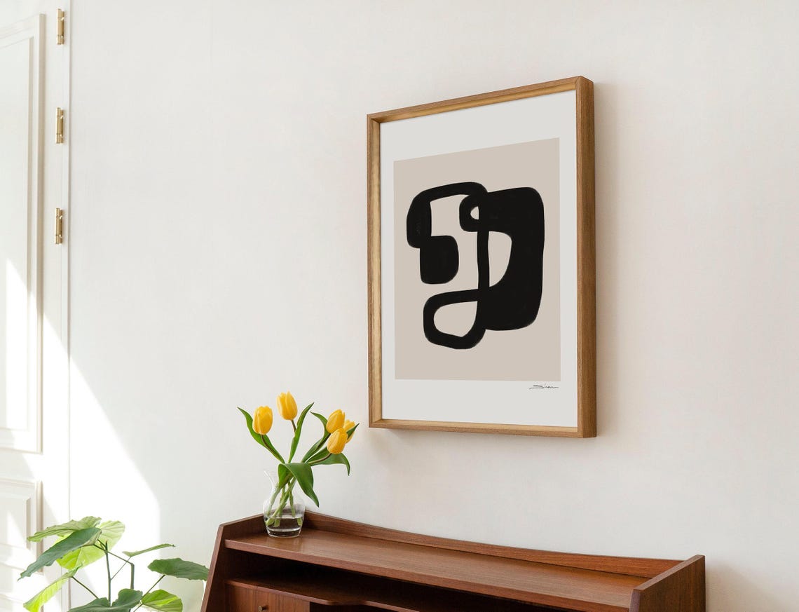 Black Organic Abstract Shape Minimalist Neutral Beige Poster - Image 2