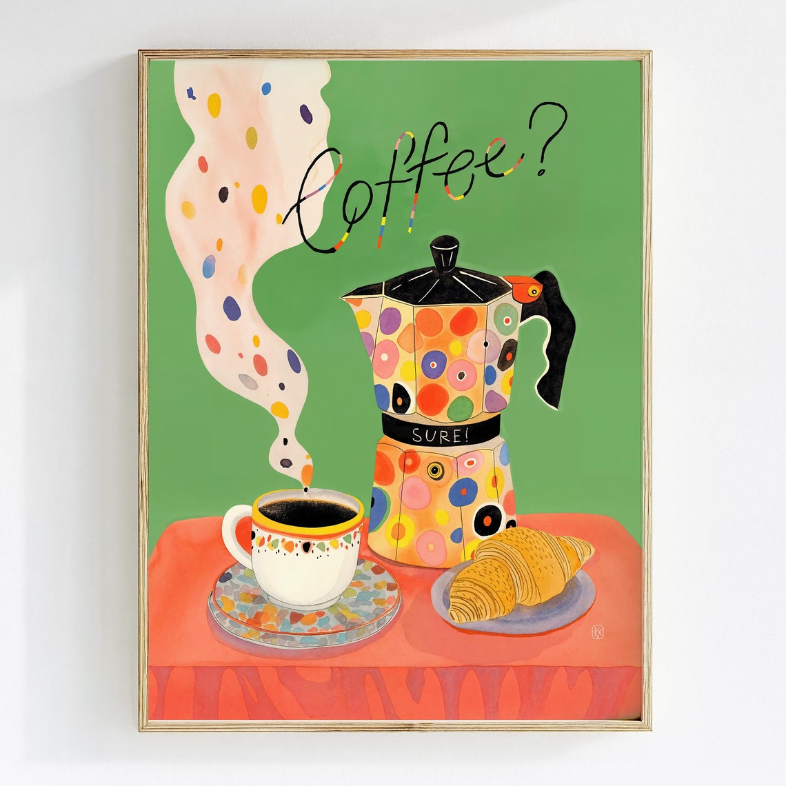 Illustrated Coffee Art Vibrant Poster For Kitchen Bliss Vibrant Dopamine Decor Coffee Lover Gift Watercolor Kitchen Art