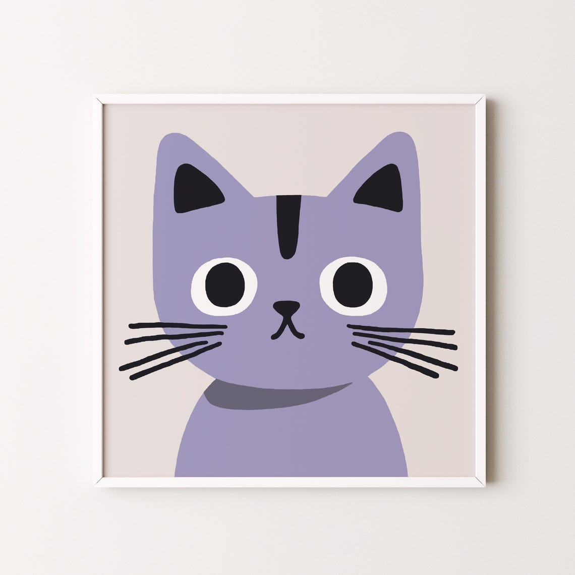Mint Blue Cat Face Minimalist Geometric Nursery Modern Wall Art Poster - Image 2