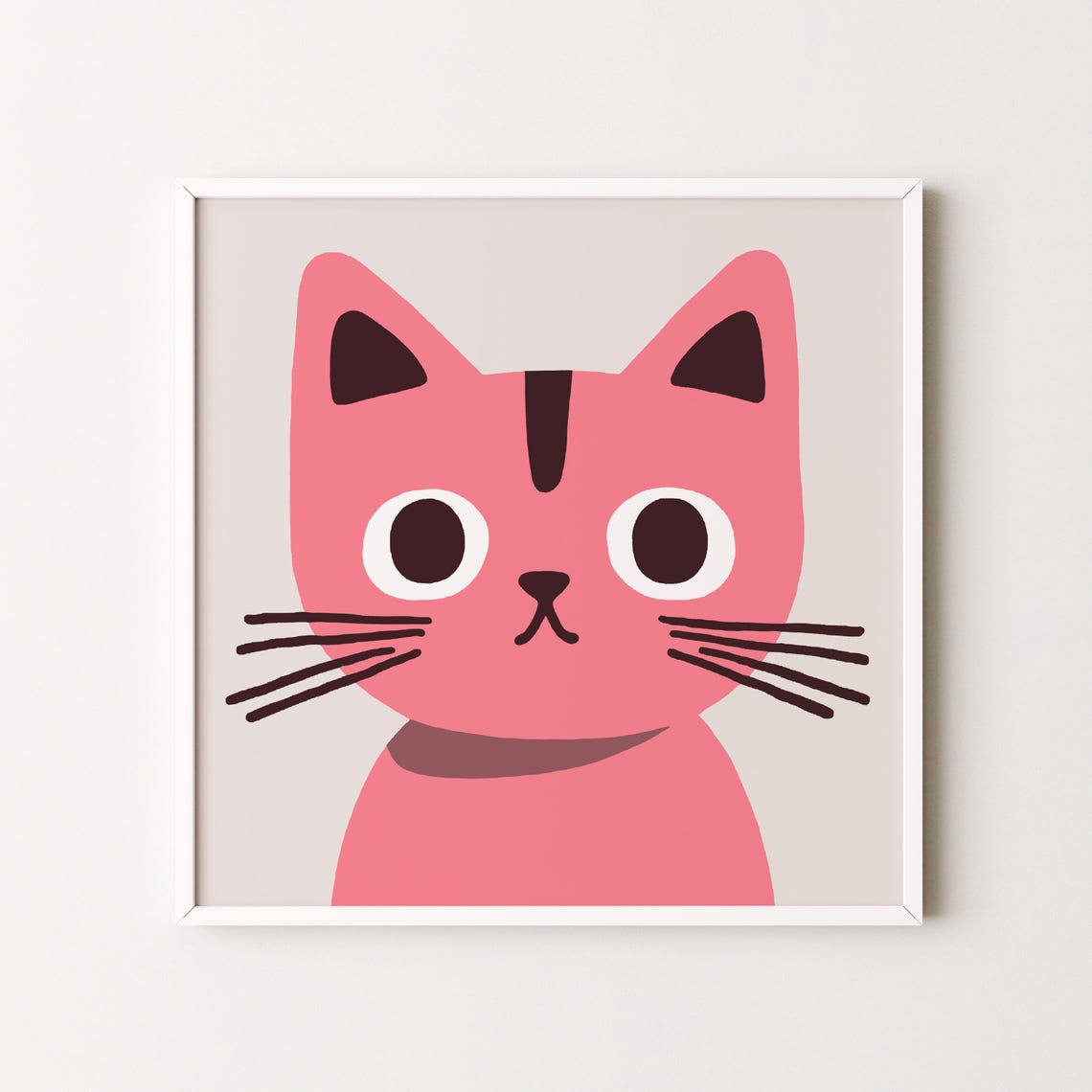 Mint Blue Cat Face Minimalist Geometric Nursery Modern Wall Art Poster - Image 4