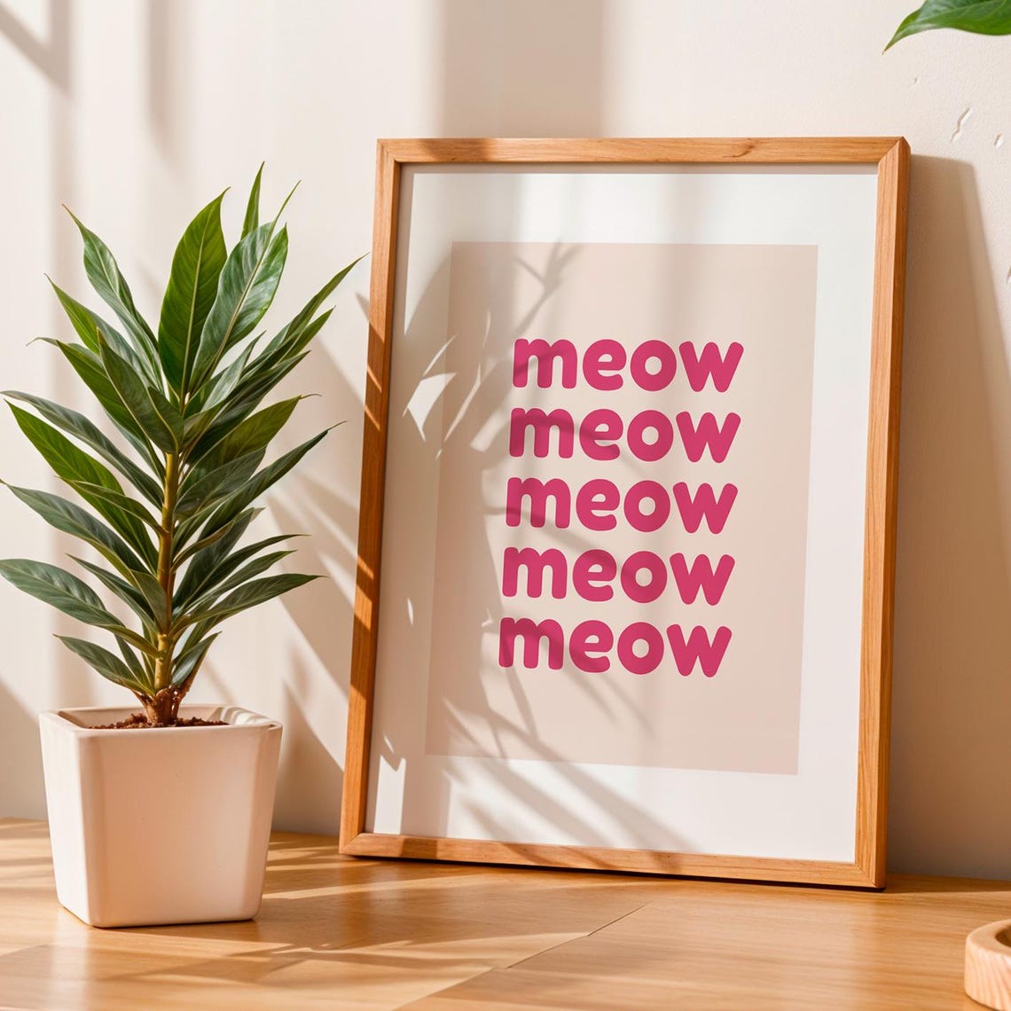 Meow Typography Pink Bold Text Minimal Cat Lover Retro Wall Art Poster - Image 2