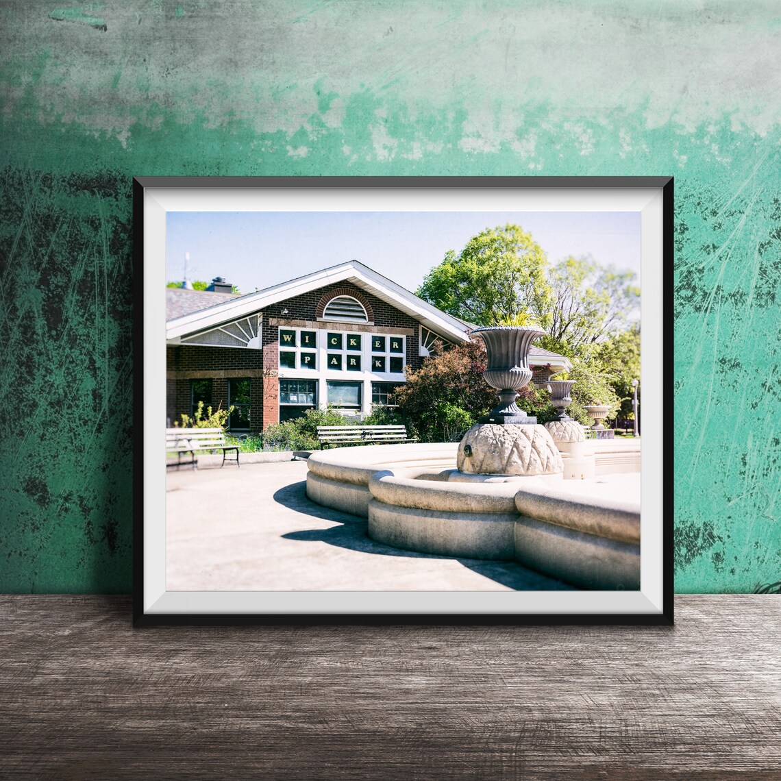 Wicker Park Fountain Fieldhouse Sunny Day Chicago Photo Poster