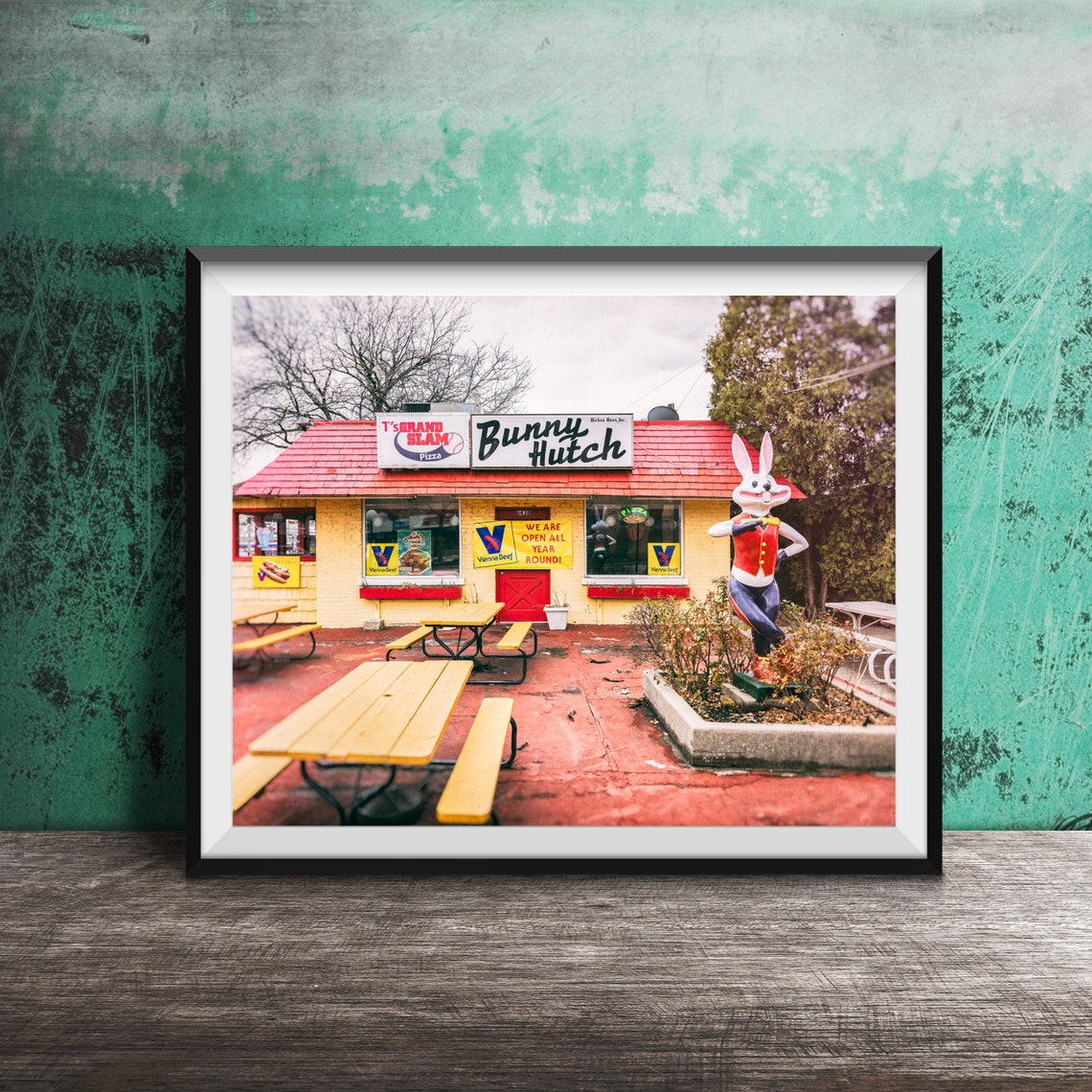 Bunny Hutch Hot Dog Stand Giant Rabbit Statue Vienna Beef Poster