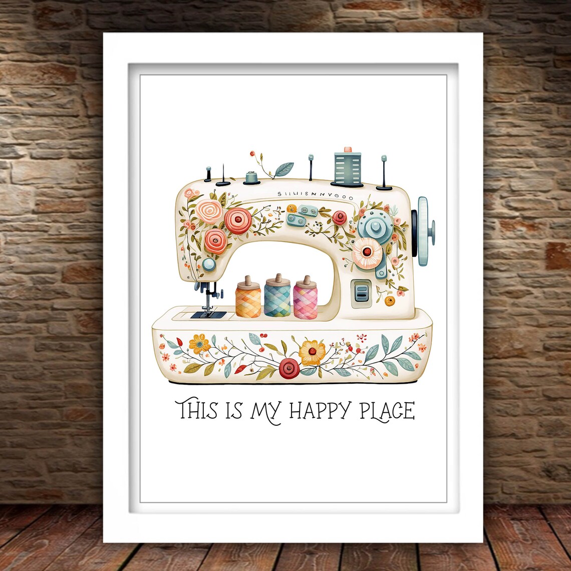 This Is My Happy Place Floral Sewing Machine Craft Room Quote Poster - Image 2