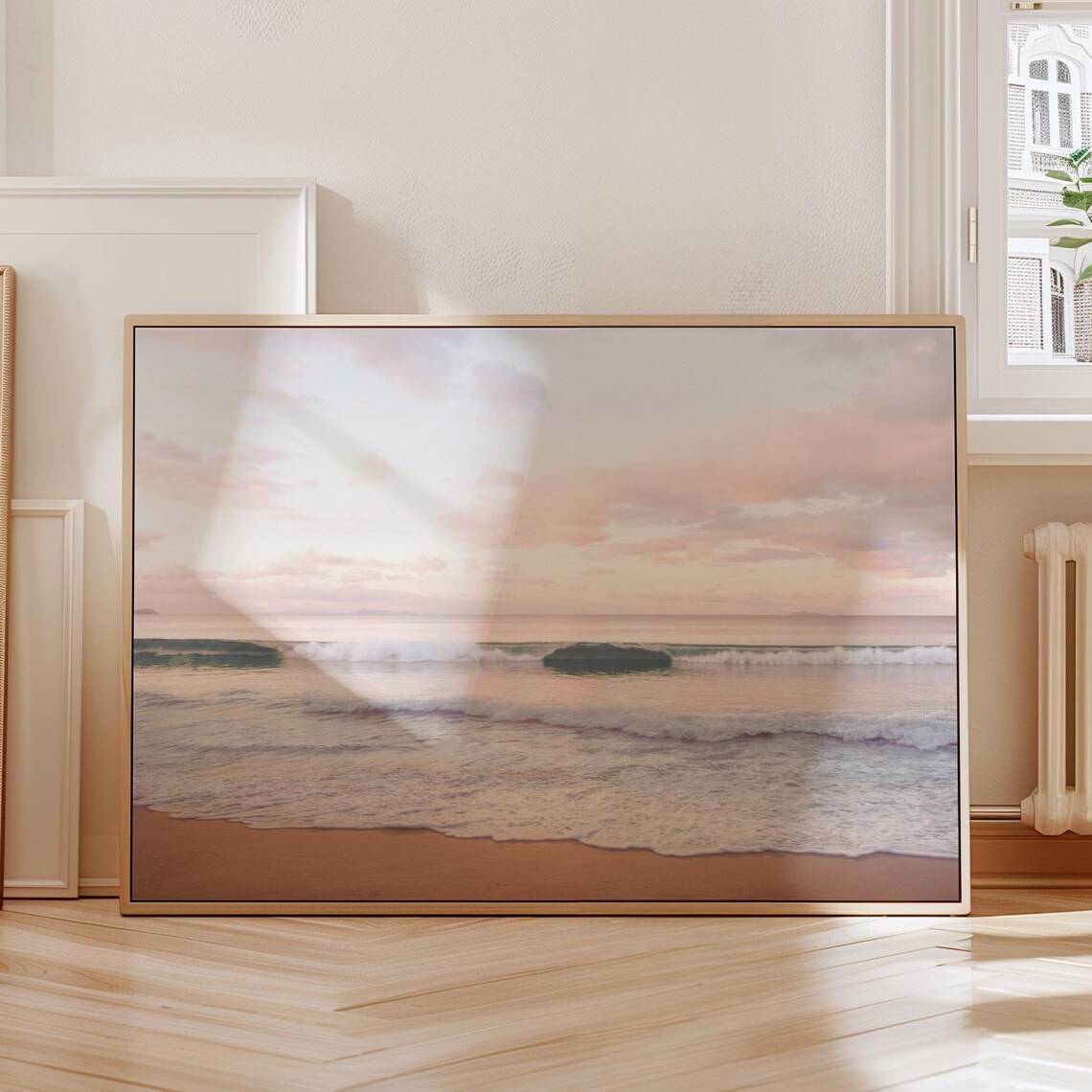 Pastel Beach Sunrise Art Print, Boho Coastal Decor