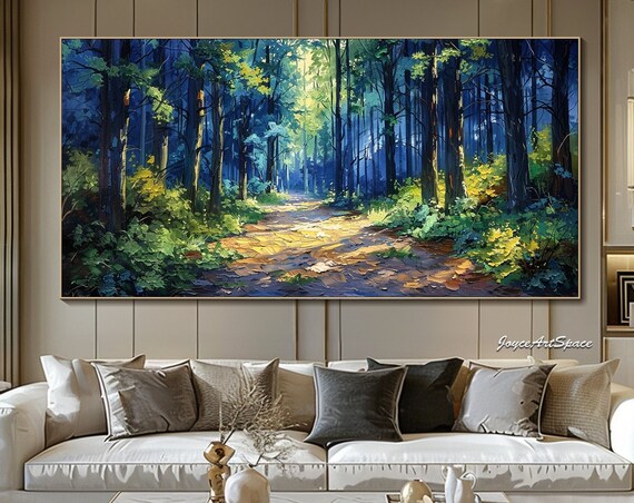 Forest Oil Painting On Abstract Green Wall Art Tree Oil Painting Large Living Room Wall Art Original Textured Wall Art Office Decor