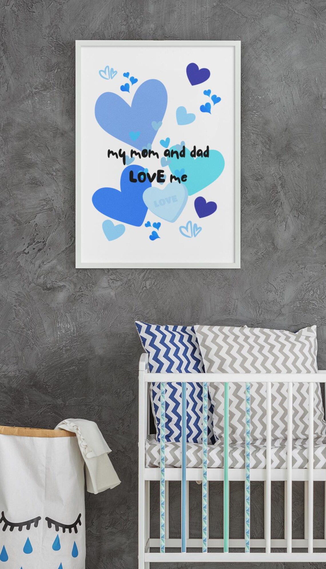 My Mom And Dad Love Me Blue Hearts Nursery Kids Room Wall Art - Image 3