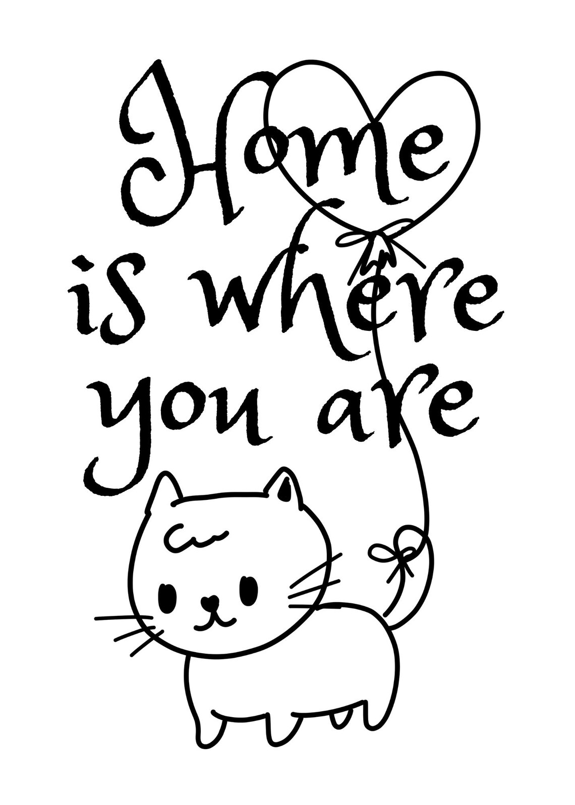 Home Is Where You Are Cat Heart Balloon Cute Quote Wall Art Poster - Image 2