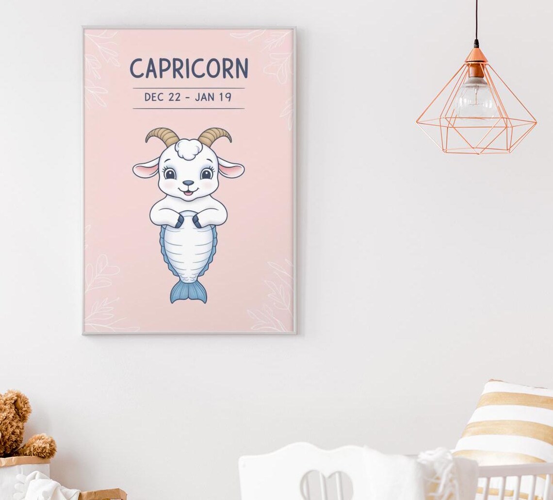 Capricorn Zodiac Nursery Print Sea Goat Blush Pink Baby Room Decor - Image 3