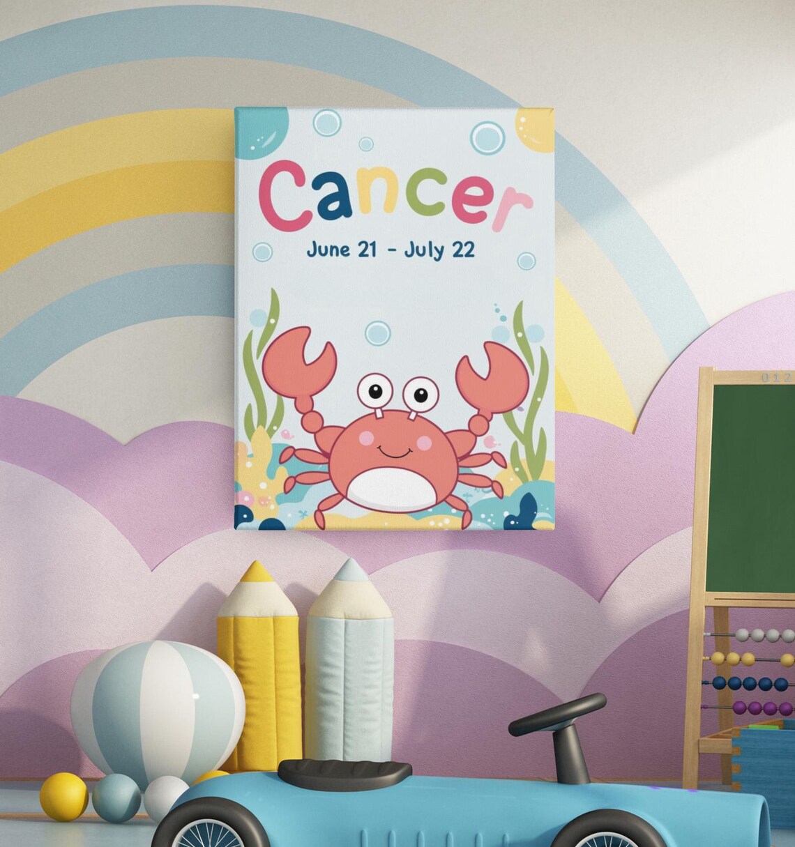 Cancer Zodiac Nursery Poster Cartoon Crab Underwater Kids Room Decor - Image 2