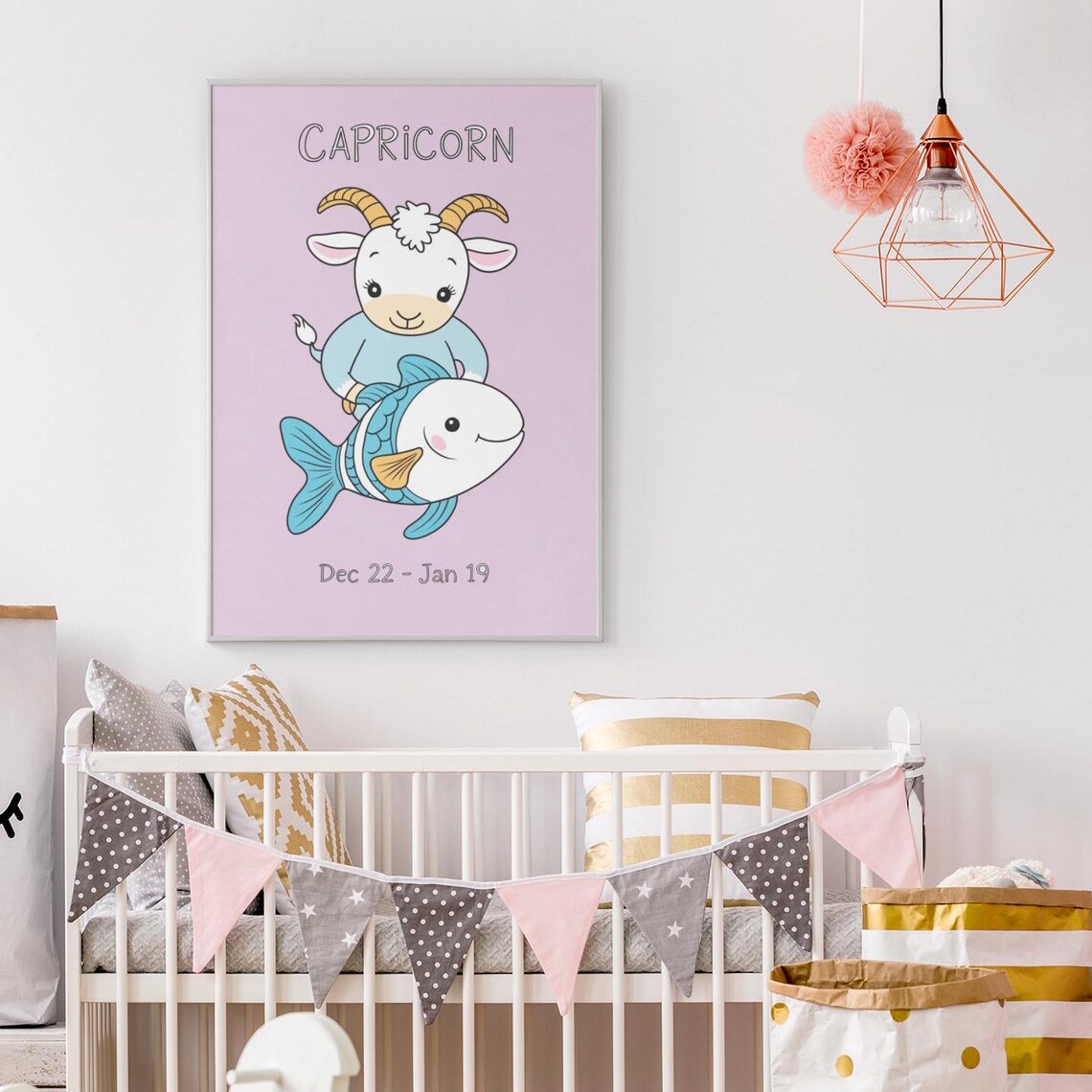 Capricorn Zodiac Nursery Print Cute Sea Goat Star Sign Kids Room - Image 2