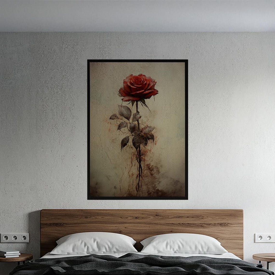 Dramatic Gothic Red Rose Moody Vintage Botanical Dark Romance Poster
