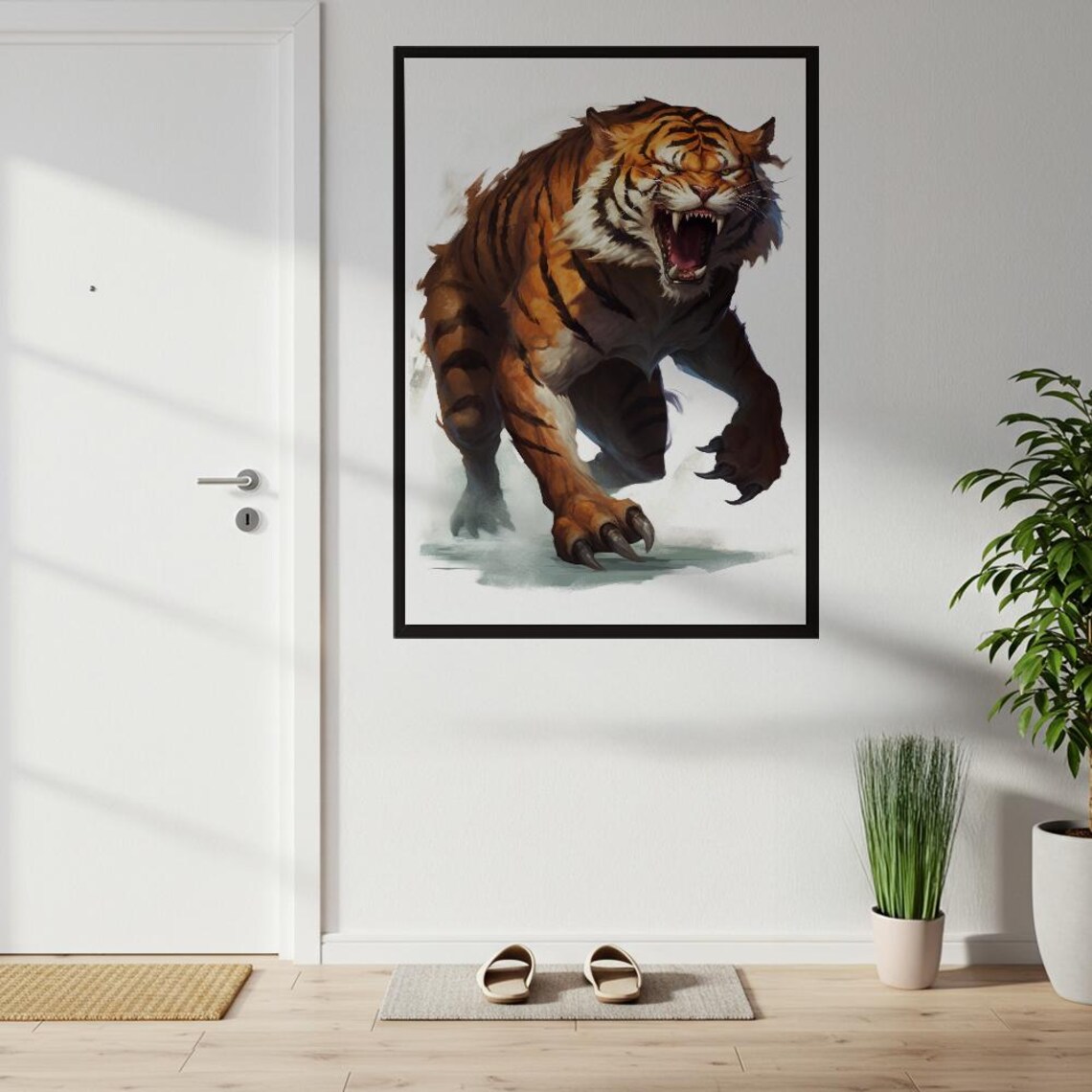 Roaring Tiger Fierce Wildlife Big Cat Watercolor Dramatic Art Poster