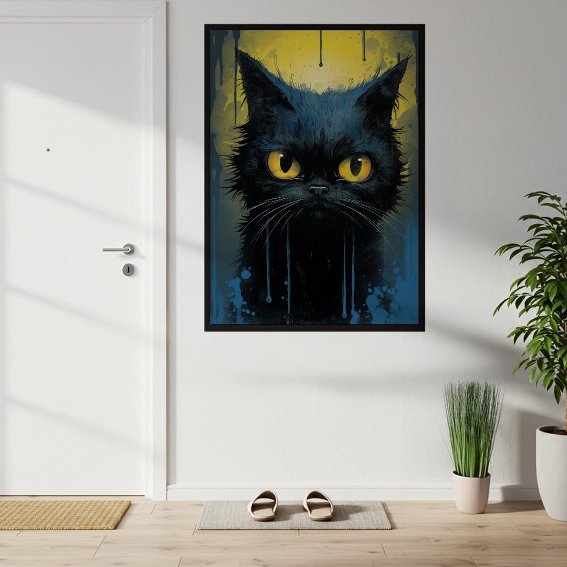 Edgy Black Cat With Yellow Eyes Street Art Graffiti Style Poster